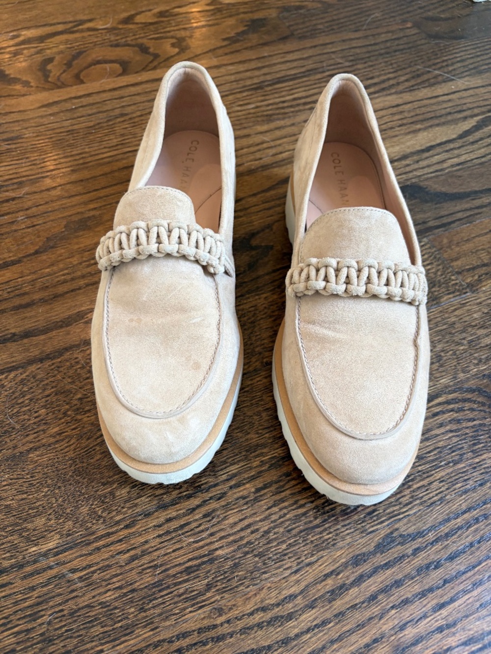 Cole Haan Grand 360 Beige Suede Braided Loafers Size 8B